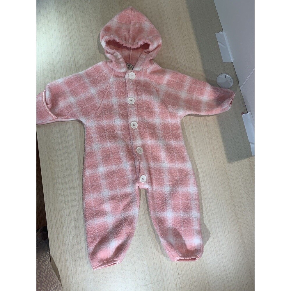 Vintage Lullaby Club Fleece Baby Bunting Bodysuit Size 6-9 Mo Pink Plaid Print